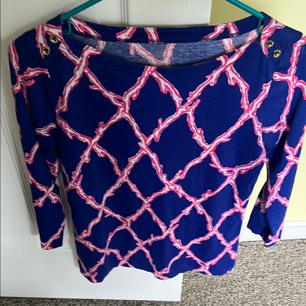 Lilly Pulitzer Blue and Pink Women's Top